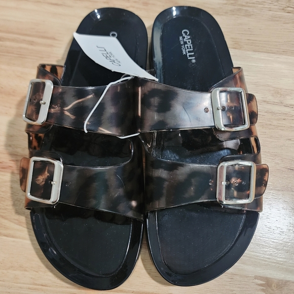 NWT Capelli Tortoise Shell & Black Double Strap Buckle Sandals, Size 7 - Picture 4 of 4